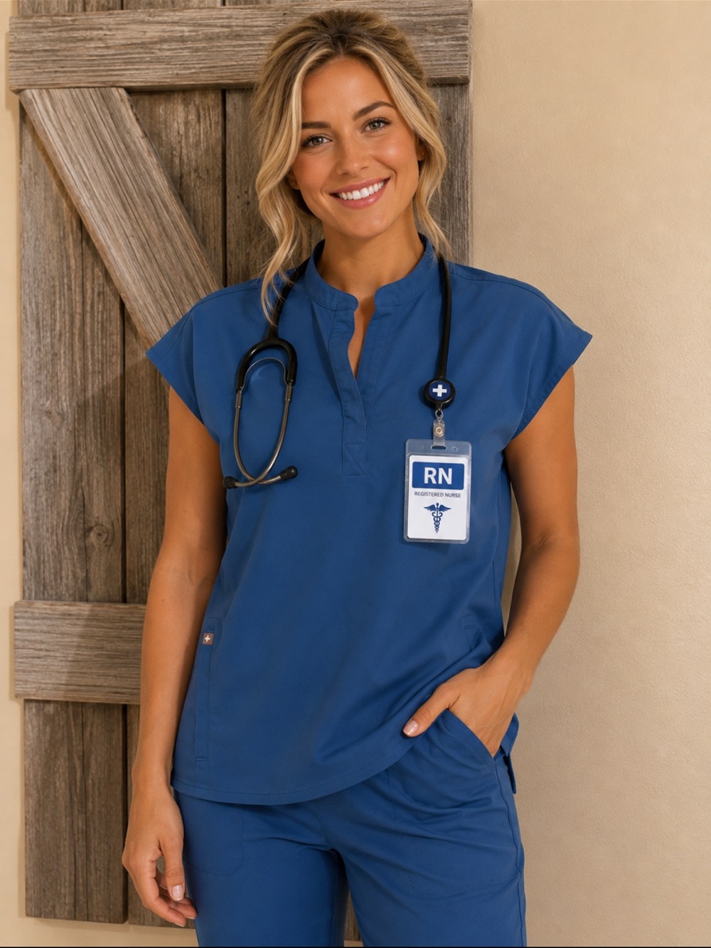 FIGS WoMen's Blue Sleeveless Scrub Top - Stand Collar